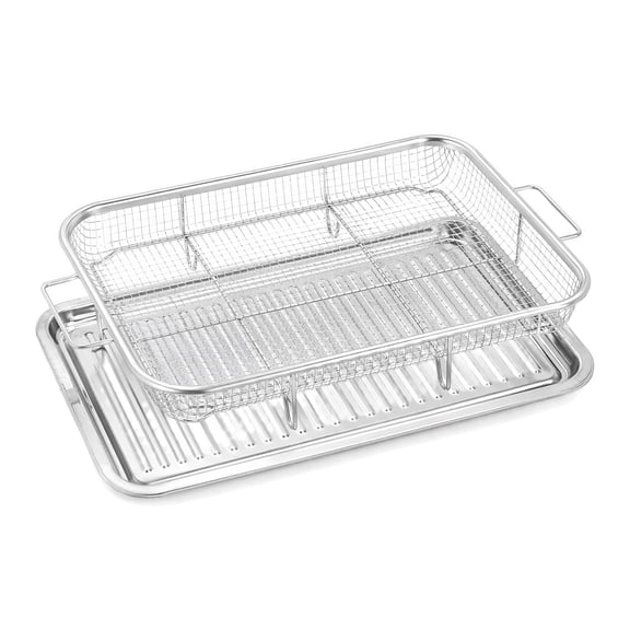 Air Fryer Basket for Oven, Stainless Steel Air Fryer Basket and Tray, Oven Air Fryer Rack with Baking Pan for Cooking Baking Broiling Grilling, Heavy Duty & Dishwasher Safe