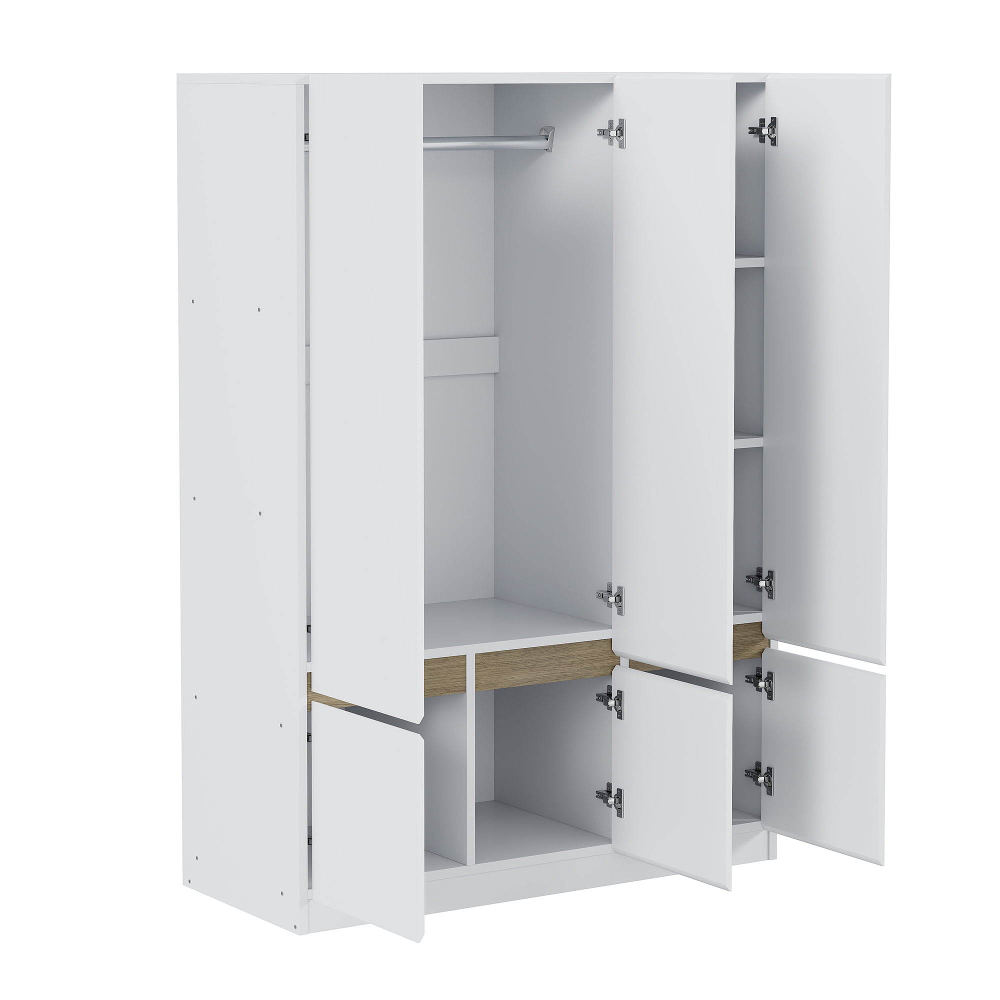 6-Doors Wooden Wardrobe Closet Storage Armoire with Multi-Layer Shelves for Bedroom