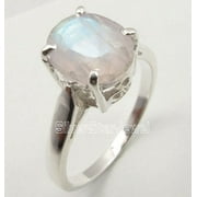 SILVERSTARJEWEL 925 Stamped Solid Silver Rainbow Moonstone Inexpensive Cast Ring Size 5 Unisex