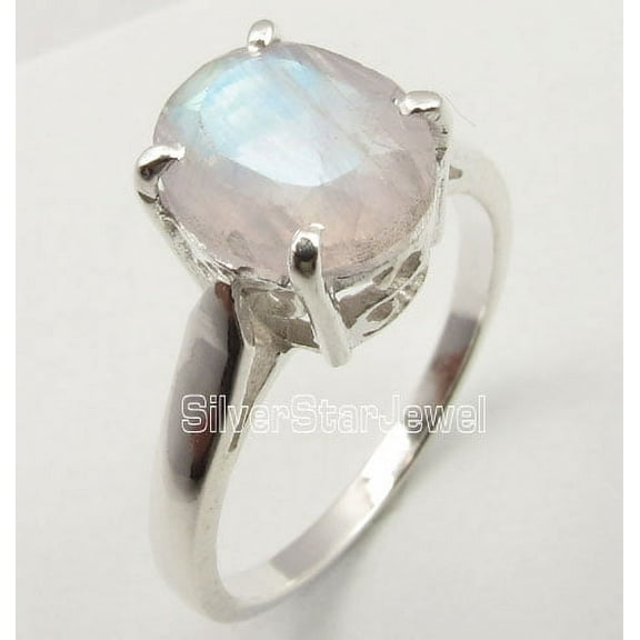 925 Stamped Solid Silver Rainbow Moonstone Inexpensive Cast Ring Size 5 Unisex