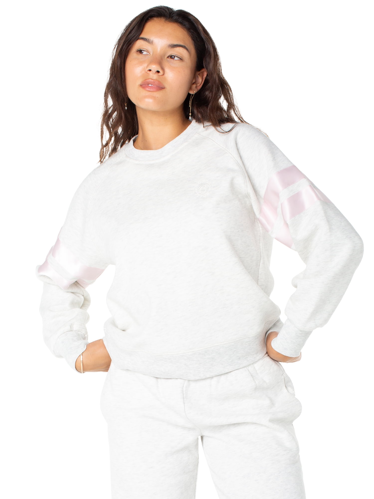 Celebrity Pink Women's Satin Stripe Crew Neck Sweatshirt, Sizes XS-XXXL