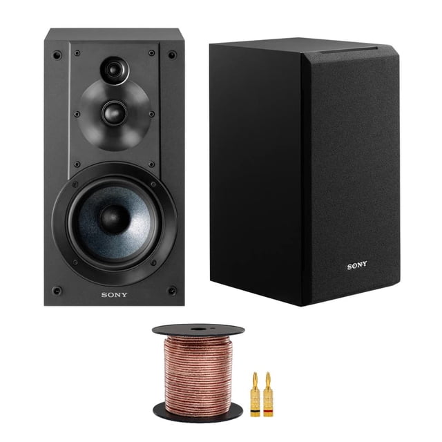 Sistema de Parlantes de Estantería Sony SSCS5 de 3 Vías y 3 Drivers (Negro) Paquete con Cable para Parlantes de 16AWG de 30 Metros (2 Artículos)