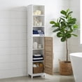 thumbnail image 4 of Tall Bathroom Storage Cabinet with Open Shelves and Vented Door, Slim Linen Cabinet for Compact Bathroom Organization, White and Oak Finish - Stockholm Collection, 4 of 12