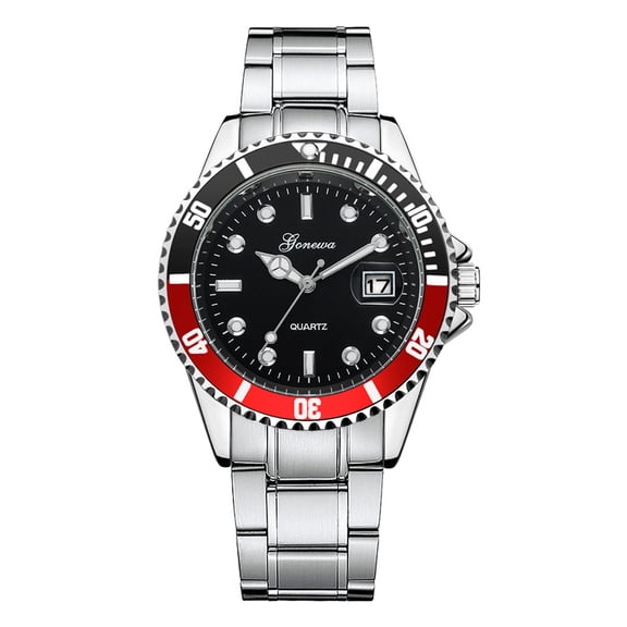 Fsqjgq Watches for Men Classic Stainless Steel Date Sport Quartz Analog Wrist Watch Mens Dress Watches Red