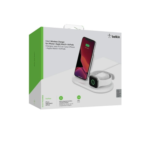 Base de Carga 3 en 1 Wireless Boost Charge Blanco Belkin blanco Belkin WIZ001ttWH MPW WIN1 Bodega Aurrera en linea