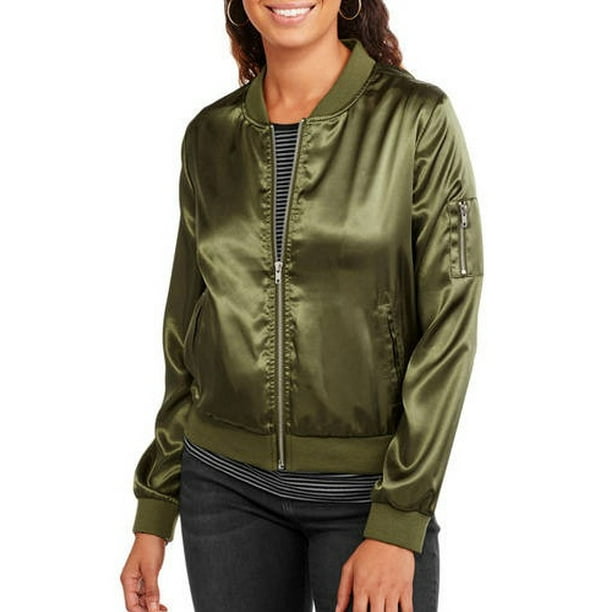 No Boundaries Juniors' Satin Bomber Jacket - Walmart.com