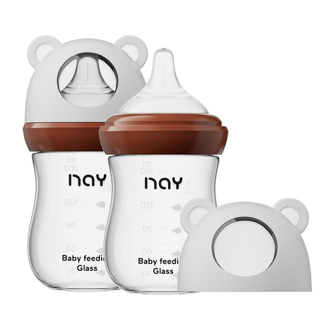 Set de 2 Biberones de Vidrio yanyoyo Anticólicos para Bebé de 160 ml