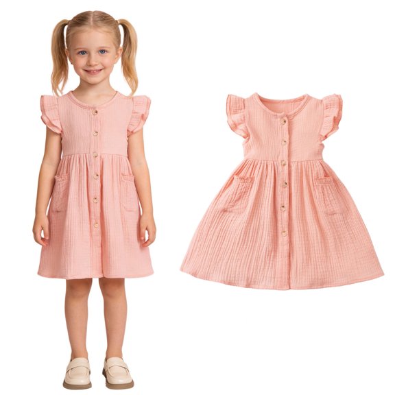 Girls Dresses Flutter Sleeve Casual Flowy Swing Dress Girls Spring Dress 4-5 Years