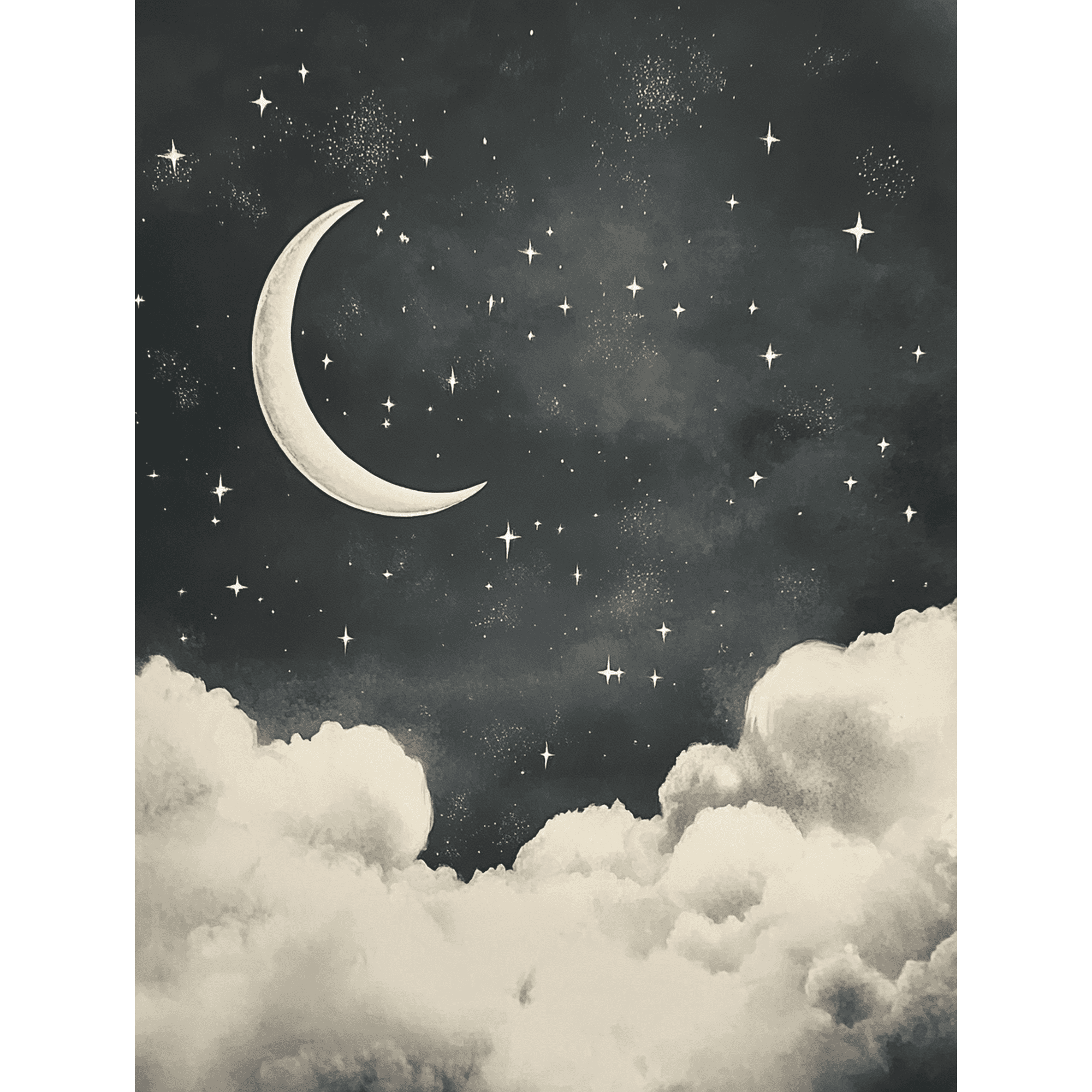 Golden Moon and Stars Canvas Print/Wall Art, Perfect for Bedroom, Living Room, Nursery, Office, and Hallway Decoration.