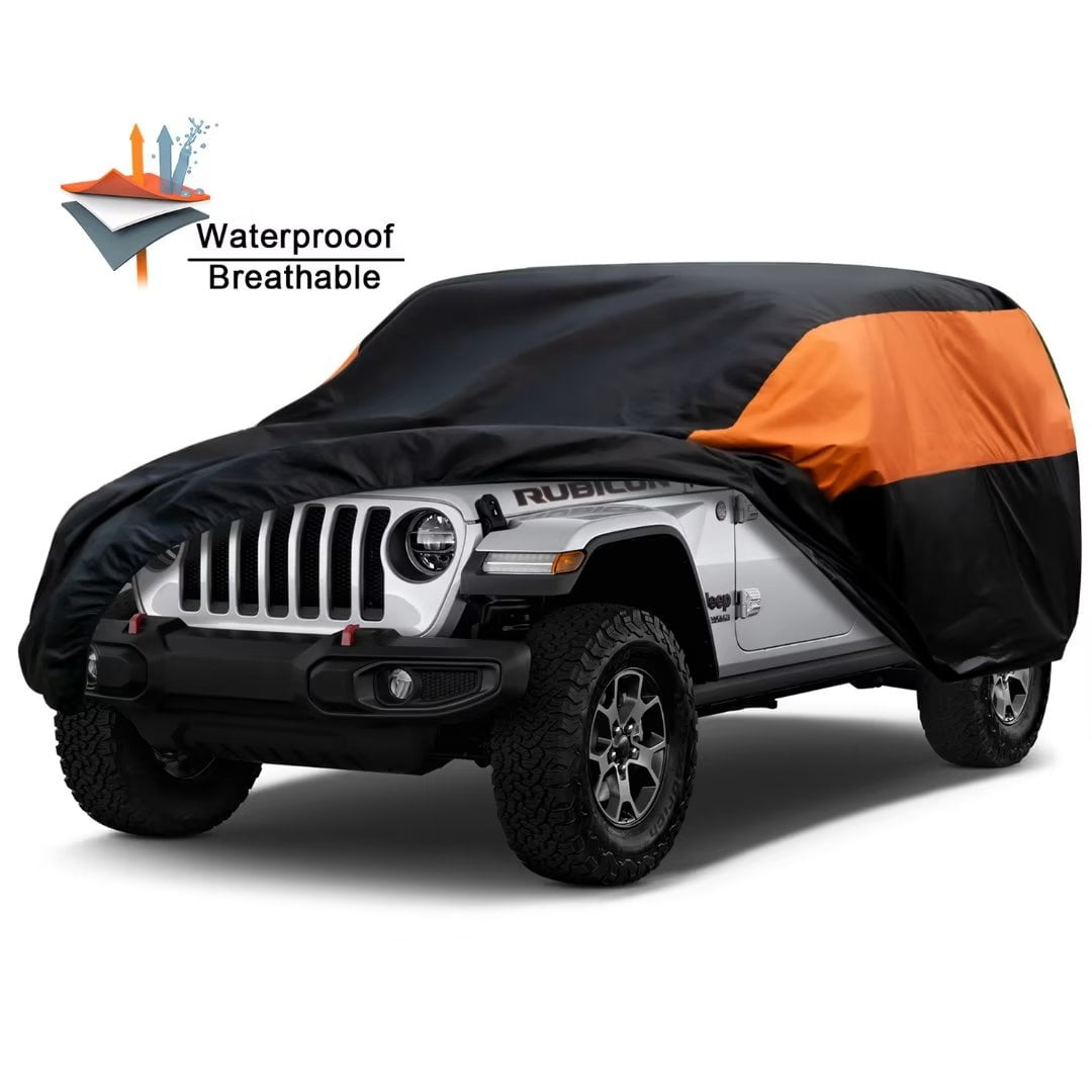 GUNHYI Jeep Car Cover for Wrangler Waterproof, Size A10 Fit for Jeep  Wrangler 2 Doors, Black 