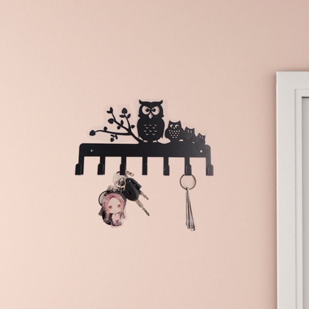 Porte-clés Mural Décoratif Hibou En Métal Peint Main - 5 Crochets - Fabriqué En Inde