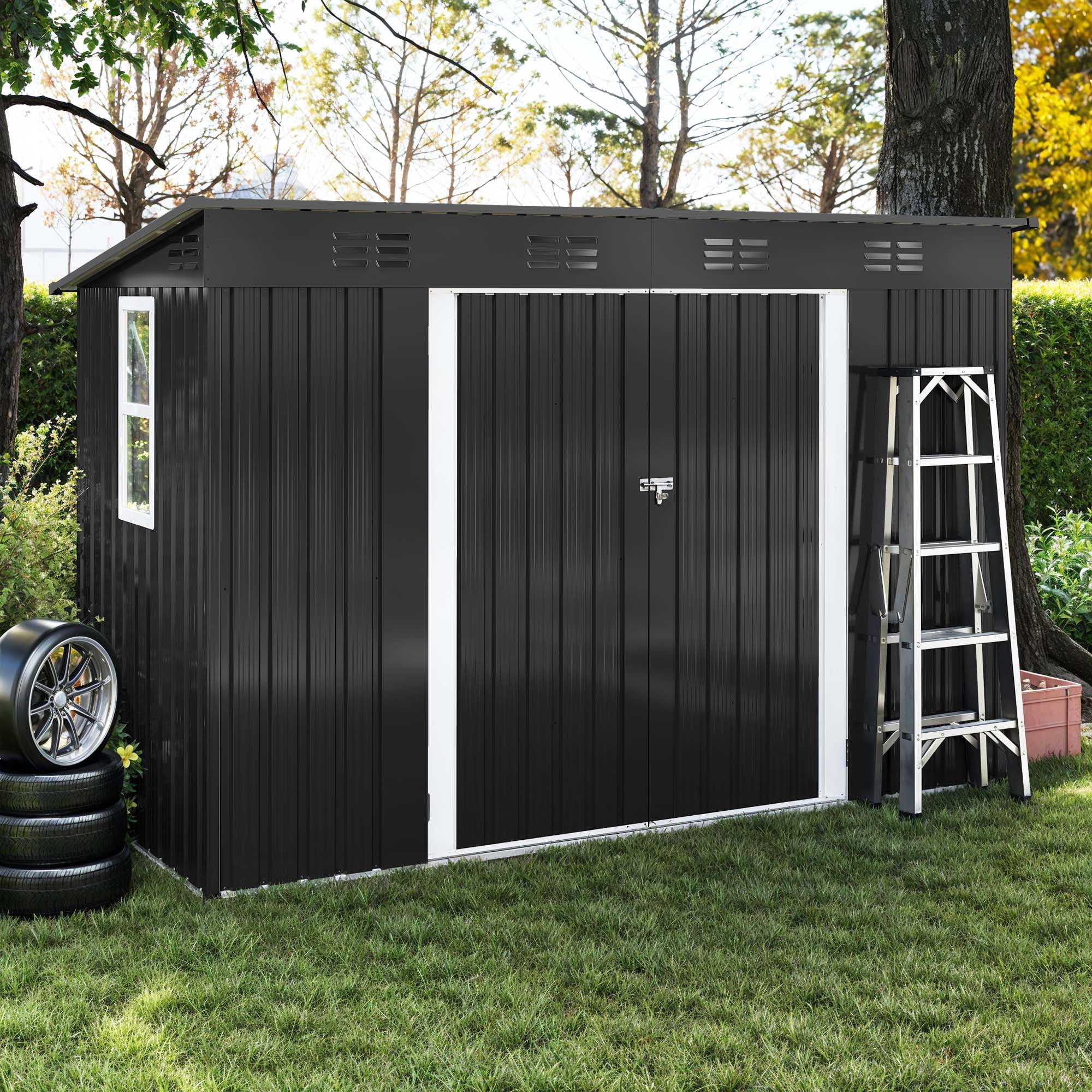 Uforic Oversized Storage Shed with Window, Ventilation, Lockable Doors, & Sloped Roof for Outdoor, Gray