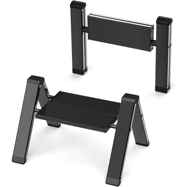 facai-1 Step Ladder, Lightweight Aluminum Step Stool with Anti-Slip Wide Pedals, No Assembly Required and Foldable Ladder, Safe & Stable for Home, Kitchen, Office, 220 lbs Capacity - Black