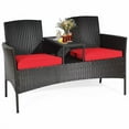 thumbnail image 4 of DORTALA Outdoor Patio Loveseat, Wicker Conversation Set with Cushions and Built-in Coffee Table, 2 Person Rattan Seating for Garden Lawn Backyard, Dark Brown+Red, 4 of 6