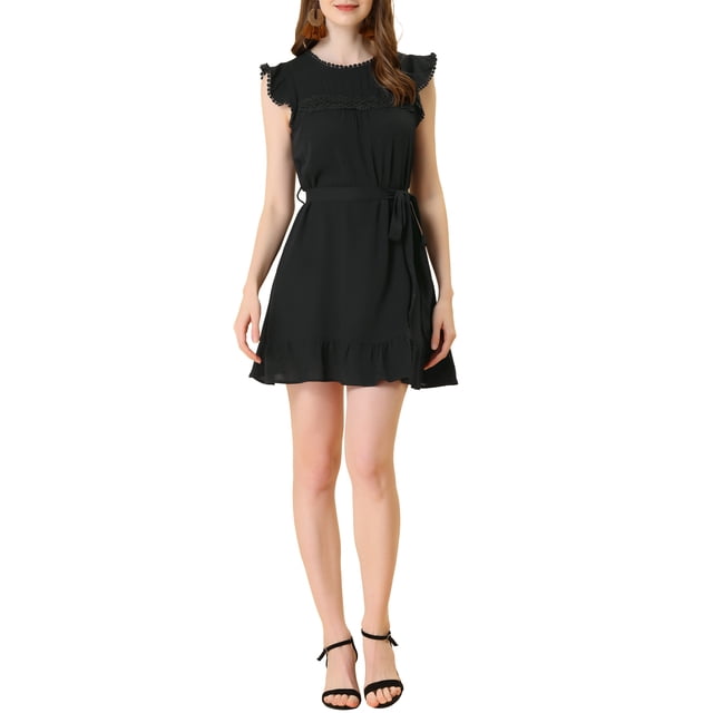 Vestido de tirantes con volantes y cinturón de lazo INSPIRE CHIC para mujer en negro M