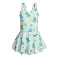 thumbnail image 4 of Xixirimido Cartoon Dinosaurs Print Girls Swimsuits One Piece Sleeveless Swimwear with Skirt Modest Bathing Suit with Built-in Shorts Beach Vacation Swim Dress, 3-4 Years, 4 of 7
