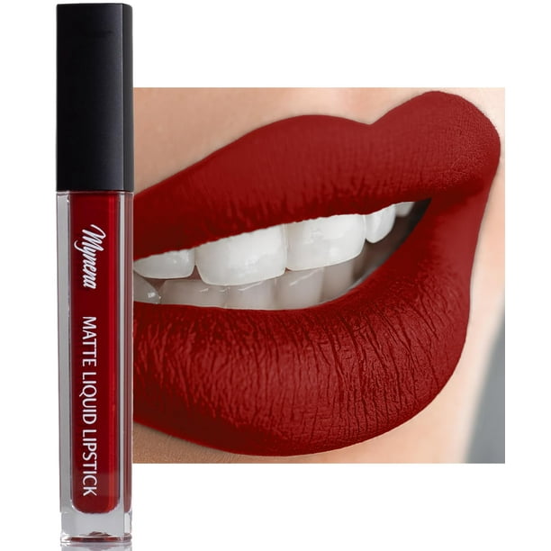 Lápiz labial Mynena rojo oscuro de larga duración, impermeable, vegano