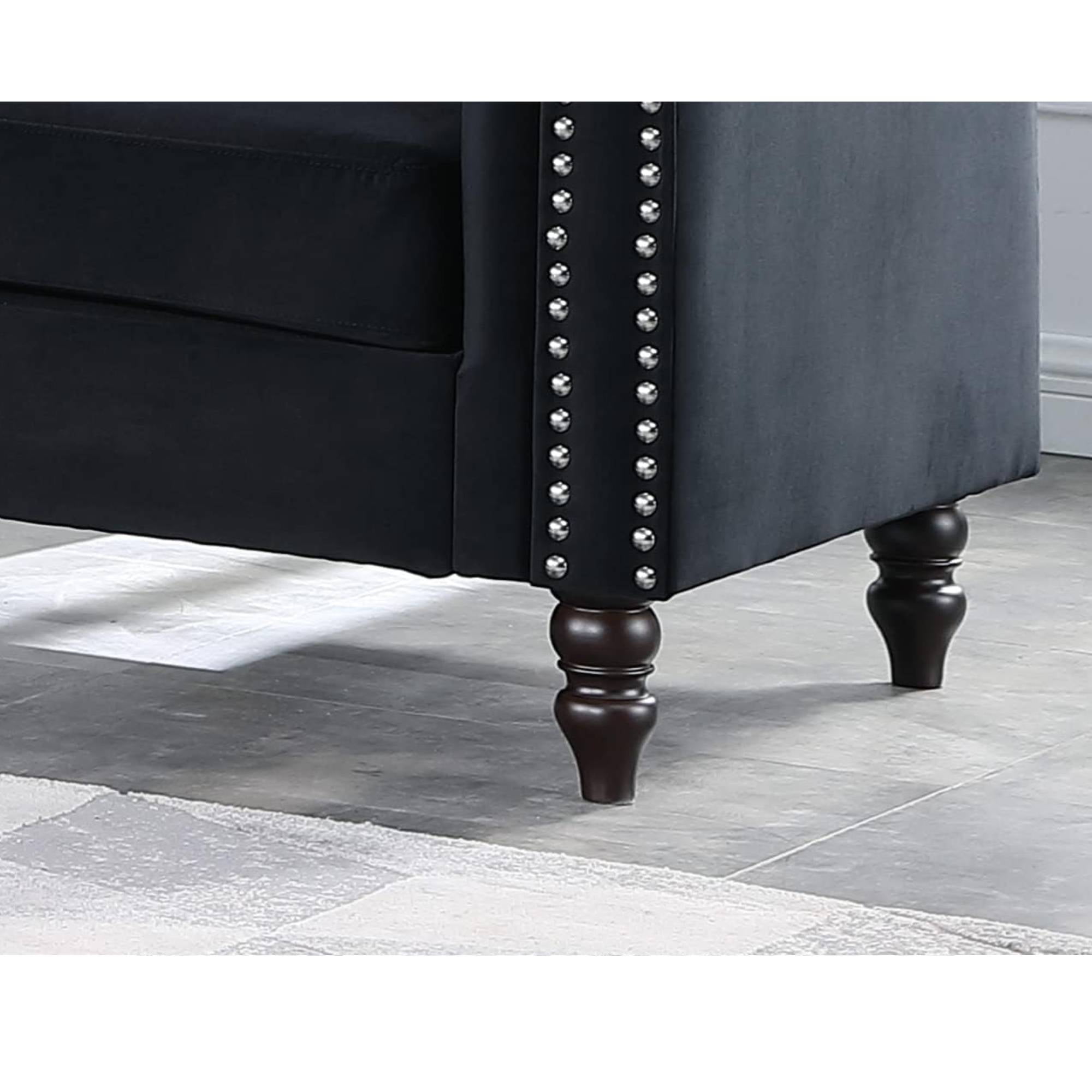 Modern Velvet Sofa Chair, 62 Inch 2 Seater Sofa with Nailhead Trim & Pillows Sofa Couch for Living Room, Small Spaces, Black