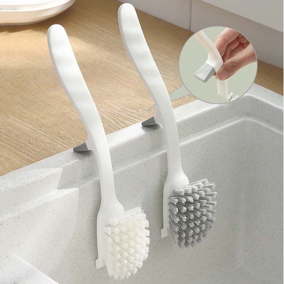 Cepillo para platos engrosado con raspador • Cepillo para ollas de cocina • Cerdas de plástico resistentes • Asa desmontable • Paquete de 1