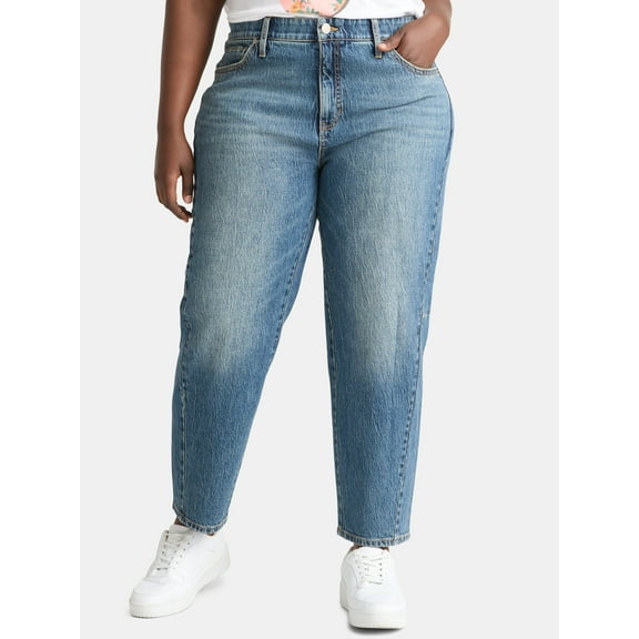 Terra & Sky Women's Plus High Rise Barrel Jeans, 28" Inseam, Sizes 16W-24W