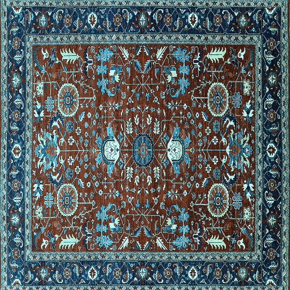 Ahgly Company Indoor Square Oriental Light Blue Industrial Area Rugs, 6' Square