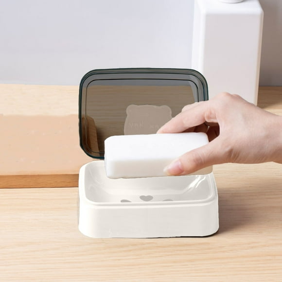 Cute Character Soap with Lid,Water Draining Soap Container for Home or Travel,Long-lasting Compact Soap Box Storage,PENDANE,White