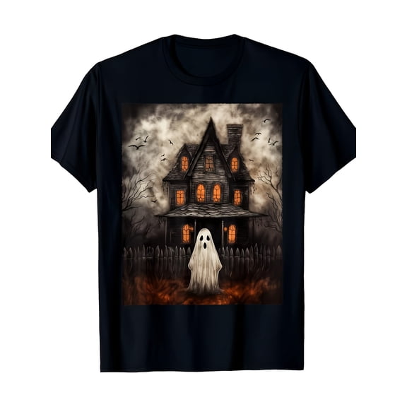 Halloween Ghost Haunted House Graphic Cotton Men's Women's Tee Shirt