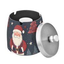 Yayeee Ashtray with Lid for Cigarette Smokeless Stainless Steel Home Ash Holder, Blue Christmas Santa