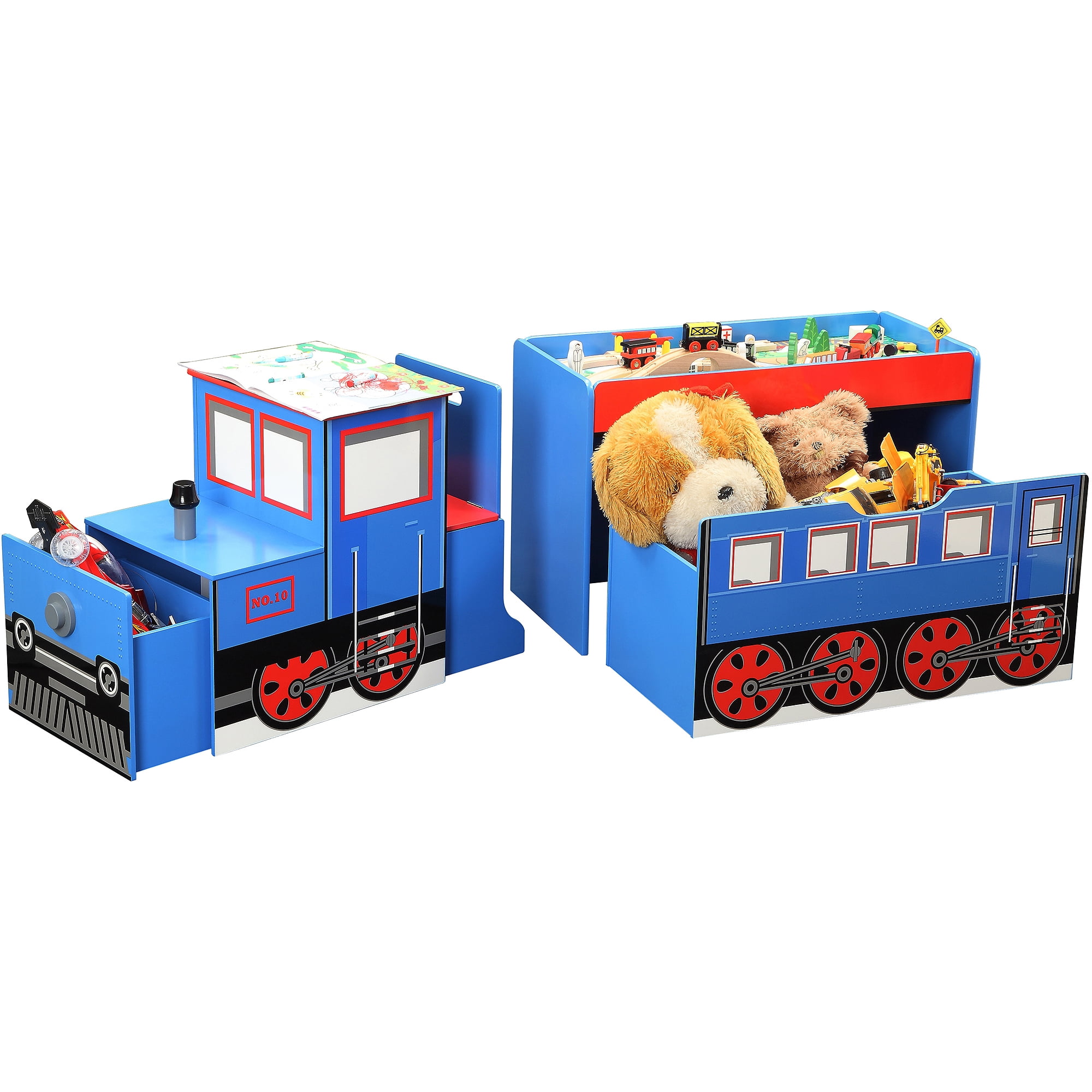 Wood Train Toy Box With Train Set