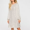 thumbnail image 2 of Sequin Dress For Women Dress Long Sleeve Crewneck Sparkly Glitter Mini Dress Elegant Wedding Party Dress, 2 of 4