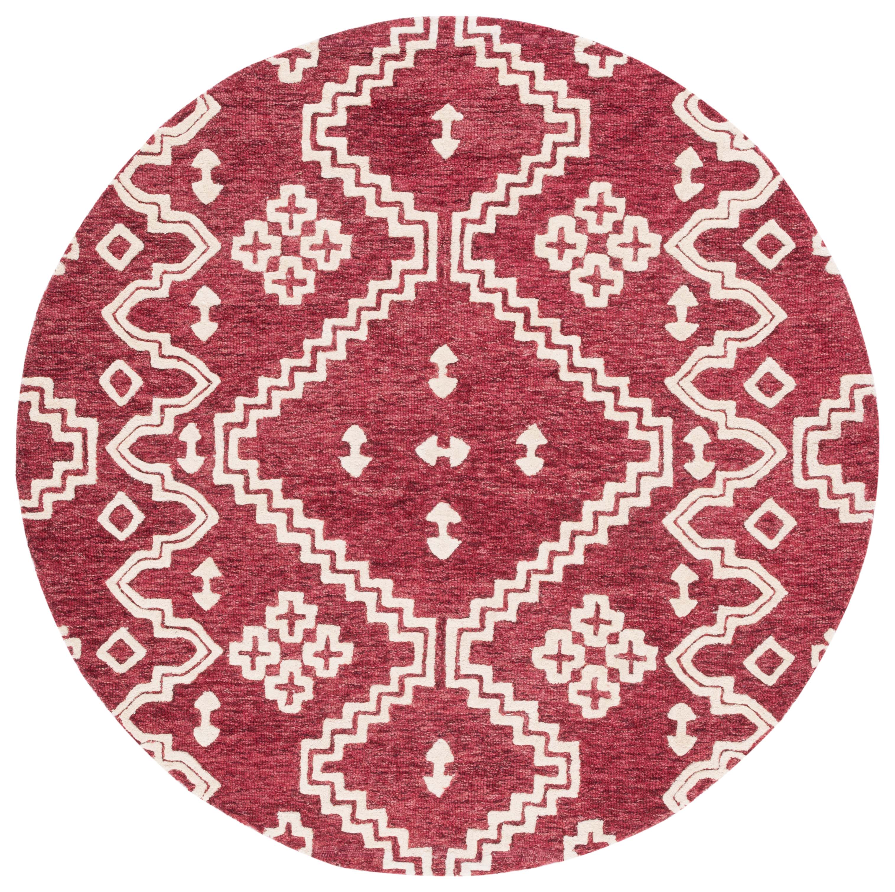 Safavieh Abstract Adolf Geometric Wool Area Rug, Red/Ivory, 6' x 6' Round