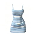 thumbnail image 4 of Pounoo Women's 2 Piece Outfits Striped Knit Sets Night Out Style Lightweight Breathable Spaghetti Strap Crop Top and Mini Skirt Set Gift, 4 of 5