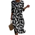 thumbnail image 2 of Ayolanni Floral Women's Fall Dress 3/4 Sleeve Crew Neck A-Line Maxi Dress Flowy Beach Boho Pleated Long Dress Black L, 2 of 6