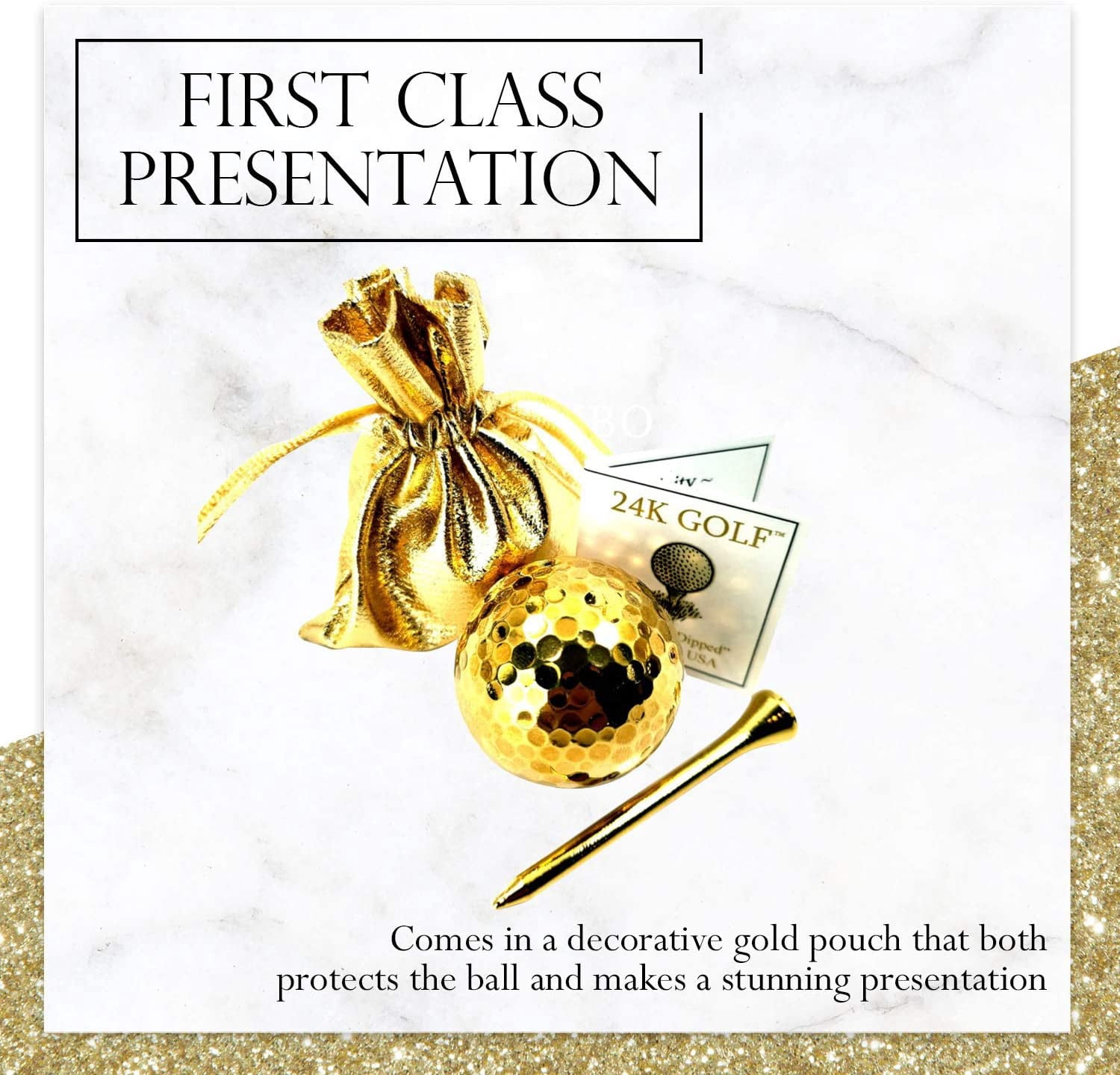 The Forever Rose 24K Golf Real 24K Gold Plated Golf Ball & Tee, Non-Playable Golden Golf Ball for Display