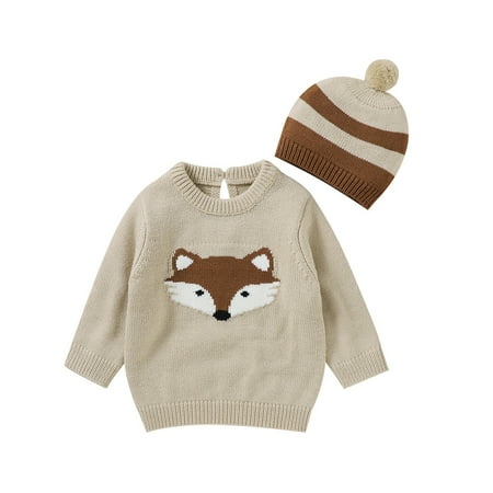 

Little Boys Pullover Sweatshirt Tops Cotton Blouse Sweater Cartoon Hat Knitted Outfits Tops