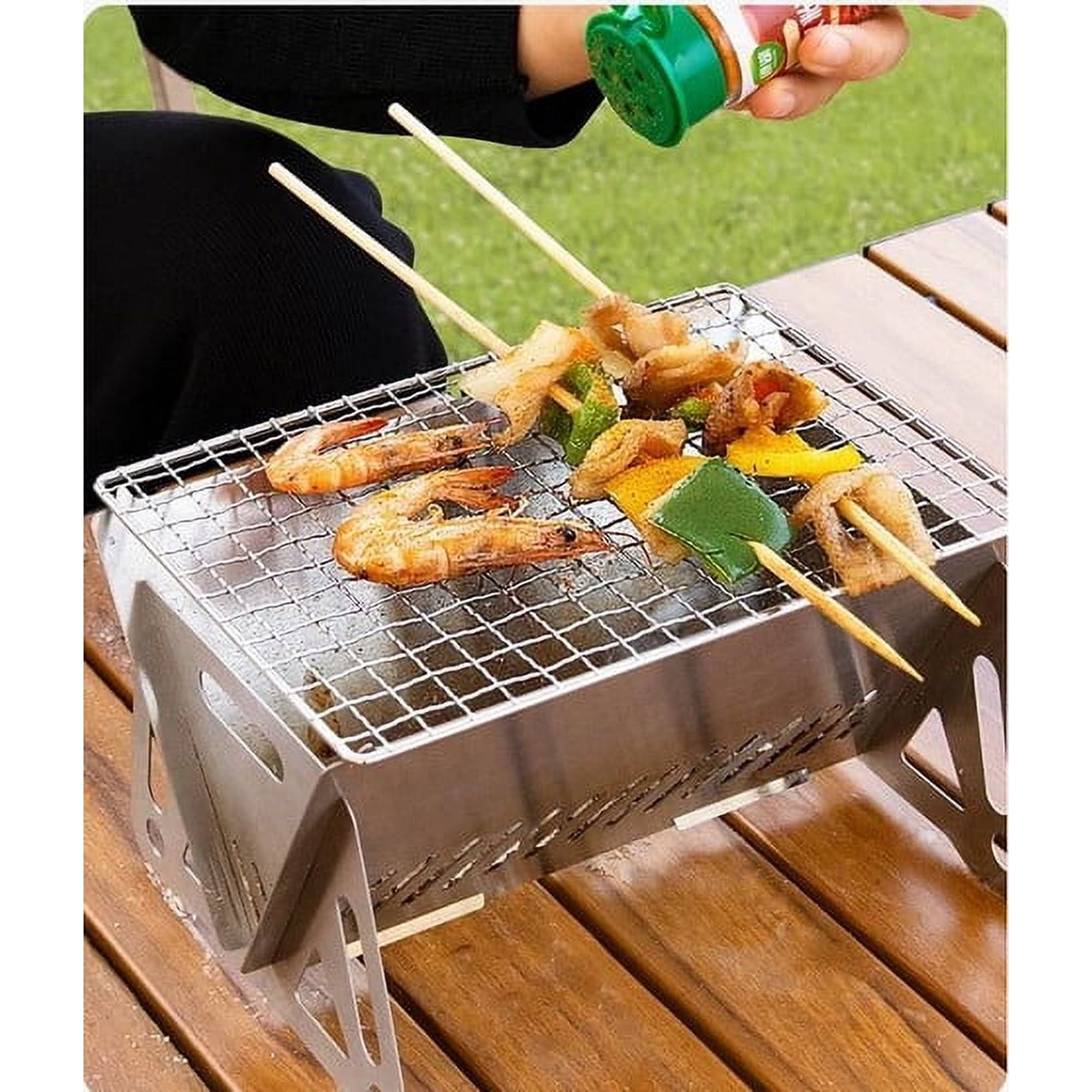 Mini Portable Charcoal Grills,Small Stainless Steel Camping BBQ Grill,Wood Burning Camping Stove,Detachable Design Fire Pit Grill for Outdoor Cooking,Bonfire,Patio,Backyard,Hiking,Picnic