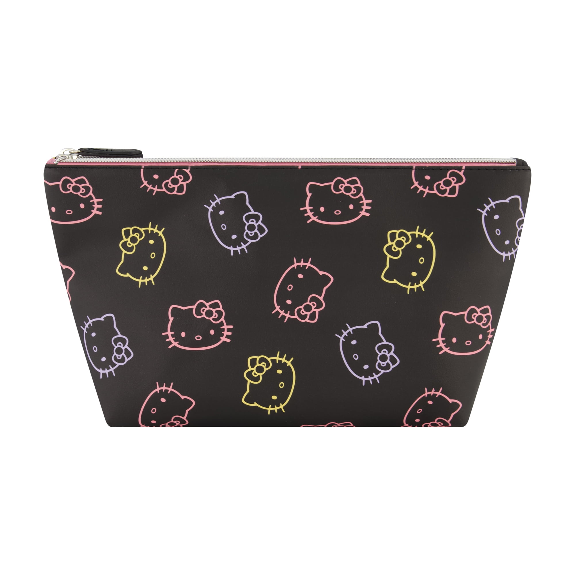Hello Kitty Travel Makeup Bag, Trapezoid Cosmetic Organizer Pouch for Women, Black