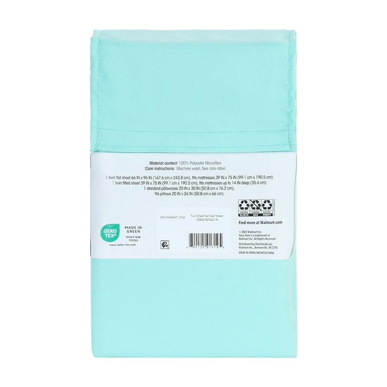 Your Zone Kids Microfiber Sheet Set, Teal, Twin, 3-Piece, Soft