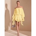 thumbnail image 3 of Elegant Yellow Off Shoulder Ruffle Mini Dress With Puff Sleeves And Asymmetric Hem, 3 of 8