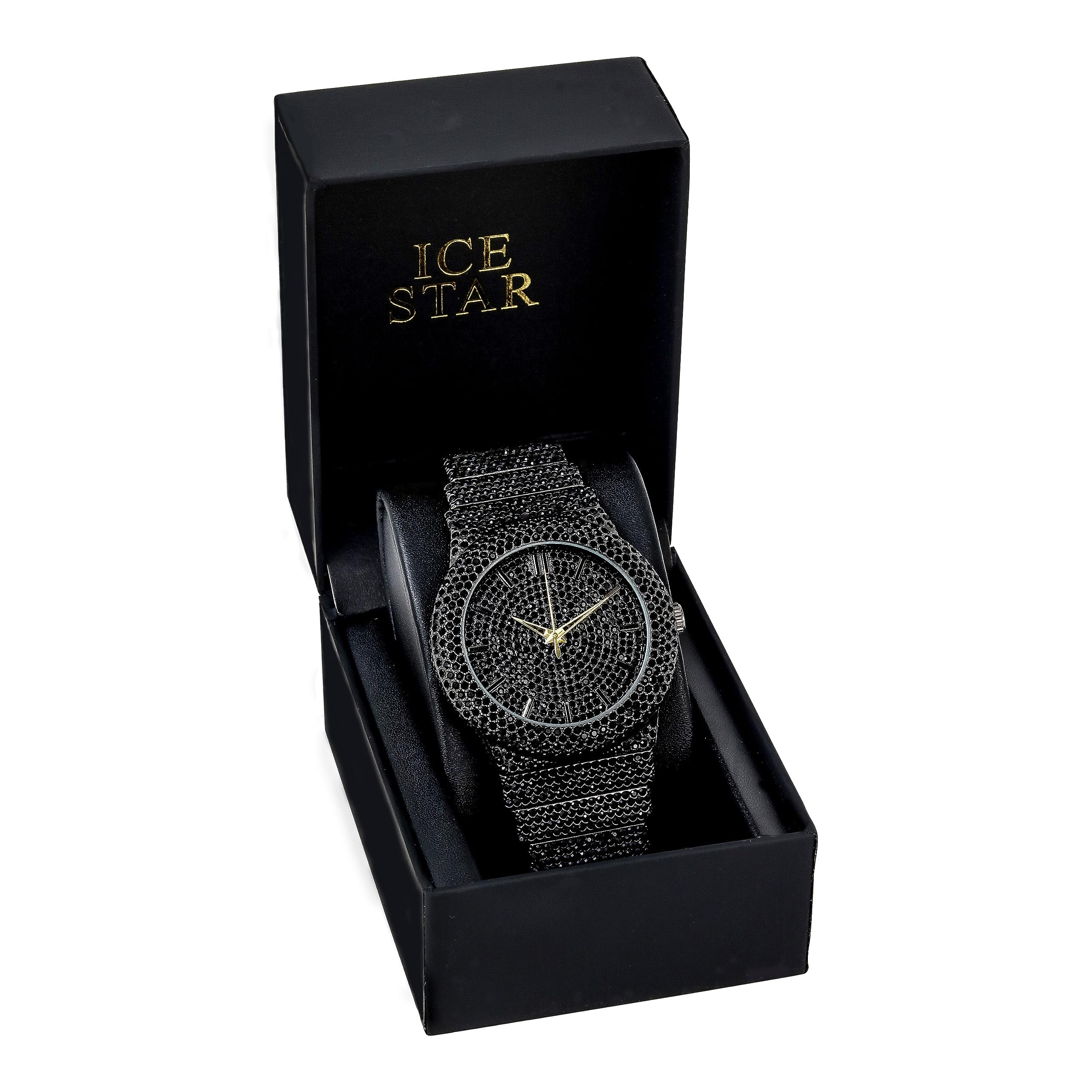 ICE STAR Men's Iced Out Diamond Watch, Gun Black Finish, Simulated