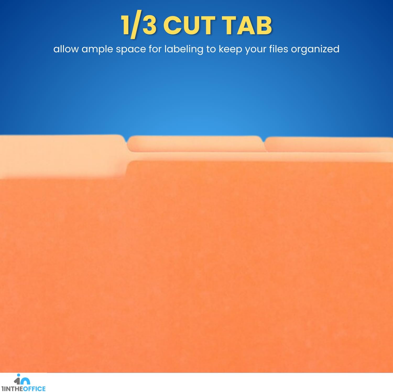 1InTheOffice Orange Folder, Orange File Folders, Durable Folder, File Folder Letter Size, 1/3 Cut Assorted Tab, 100 pcs (100)