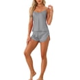thumbnail image 2 of Conjuntos de pijamas de satén para mujeres INSPIRE CHIC, top de tirantes con pantalones cortos, 2 piezas, ropa de dormir, conjunto de pijama de seda, gris, 2 of 5