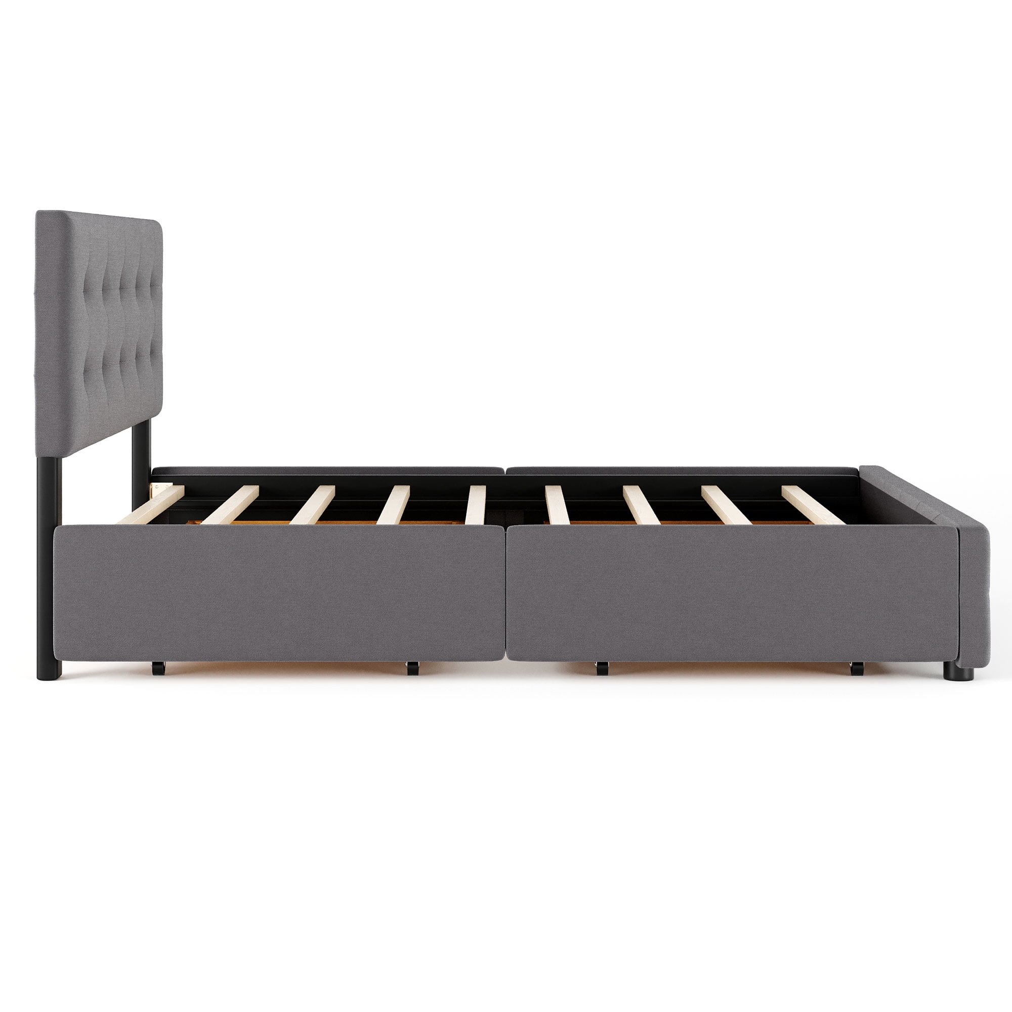 PAPROOS Queen Platform Bed Frame with Storage, Upholstered Platform Bed with Tufted Button Headboard and 4 Drawers, No Box Spring Needed, Queen Size Bed Frame for Adults, Light Gray