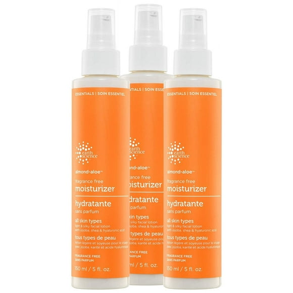 Crema hidratante Earth Science, sin fragancia, almendra y aloe, 150 ml, x3