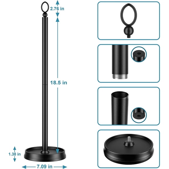 Heavy Weighted Freestanding Toilet Paper Holder with Reserve Storage, Matte Black 22.5" Tall Bathroom Roll Dispenser Stand