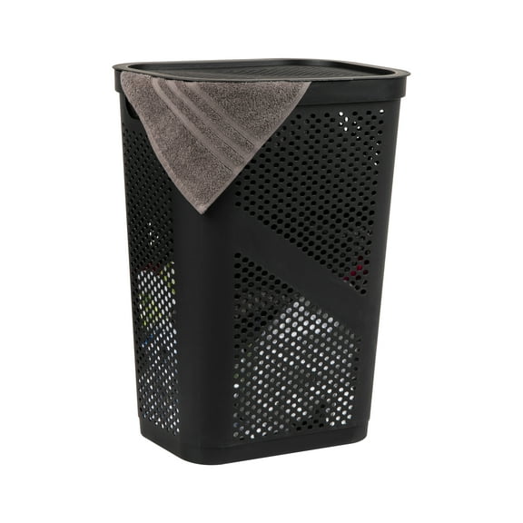 Mind Reader 60L Slim Laundry Hamper, Lid, Ventilated, Plastic, 17.25"L x 13.75"W x 23.5"H, Black