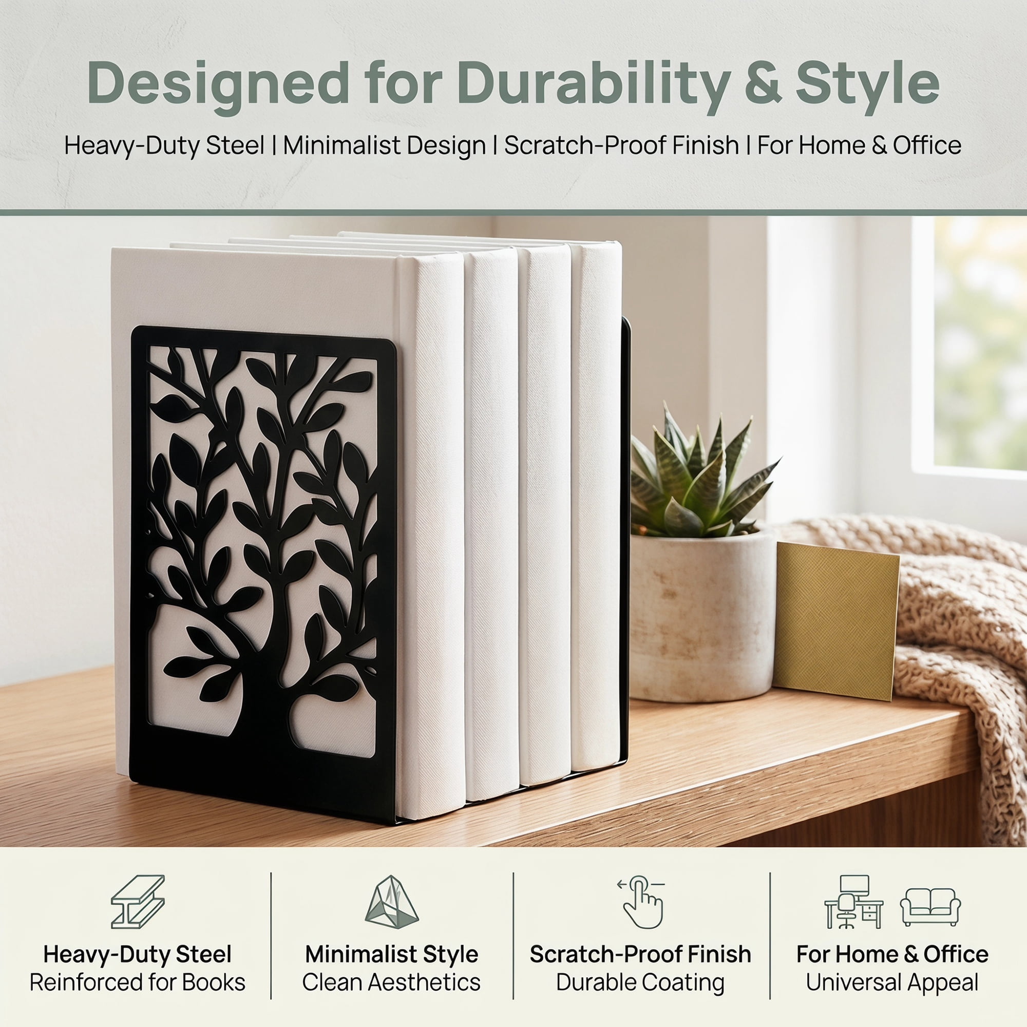 Unique Bargains Exquisite Decorative Metal Bookends for Home Office and Library Black Style A 4.7"x3.3"x6.9"
