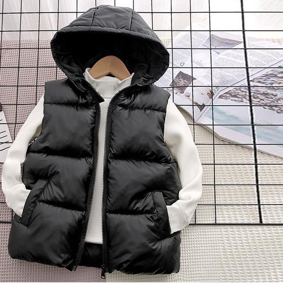 Kukoosong Baby Boys' Girls' Puffer Vest Toddler Winter Clothes Outfits Solid Color Sleeveless Activewear Jacket Coat Hooded Girls' Outerwear Vests for 9 Years