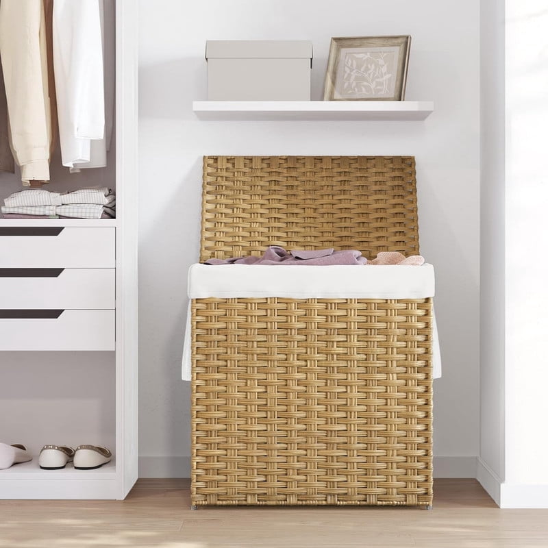 Kelno 90L Laundry Basket with Lid Foldable Rattan Clothes Hamper with Removable Liner Bag, Natural