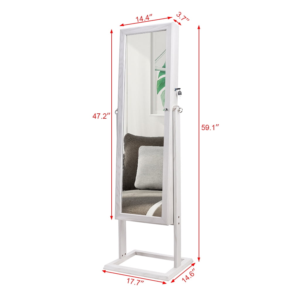Wood Grain Square Jewelry Storage, Dressing Mirror Cabinet with LED Light, White